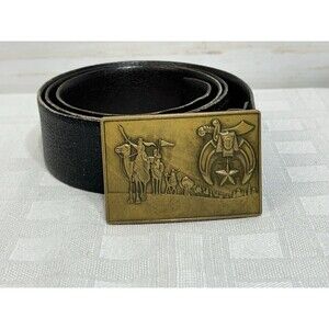 1979 Vtg. Harry Klitzner Masonic Masons Brass Shriners Belt Buckle 38 LEATHER